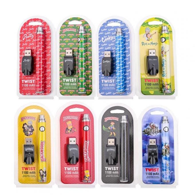 Hinterwälder-Plätzchen VERDREHEN dünne Faden Vape-Batterie Kit Adjustable Voltage des Stift-510, den 1100mAh für Öl-Wagen m6t th205 D8 mit USB vorheizen